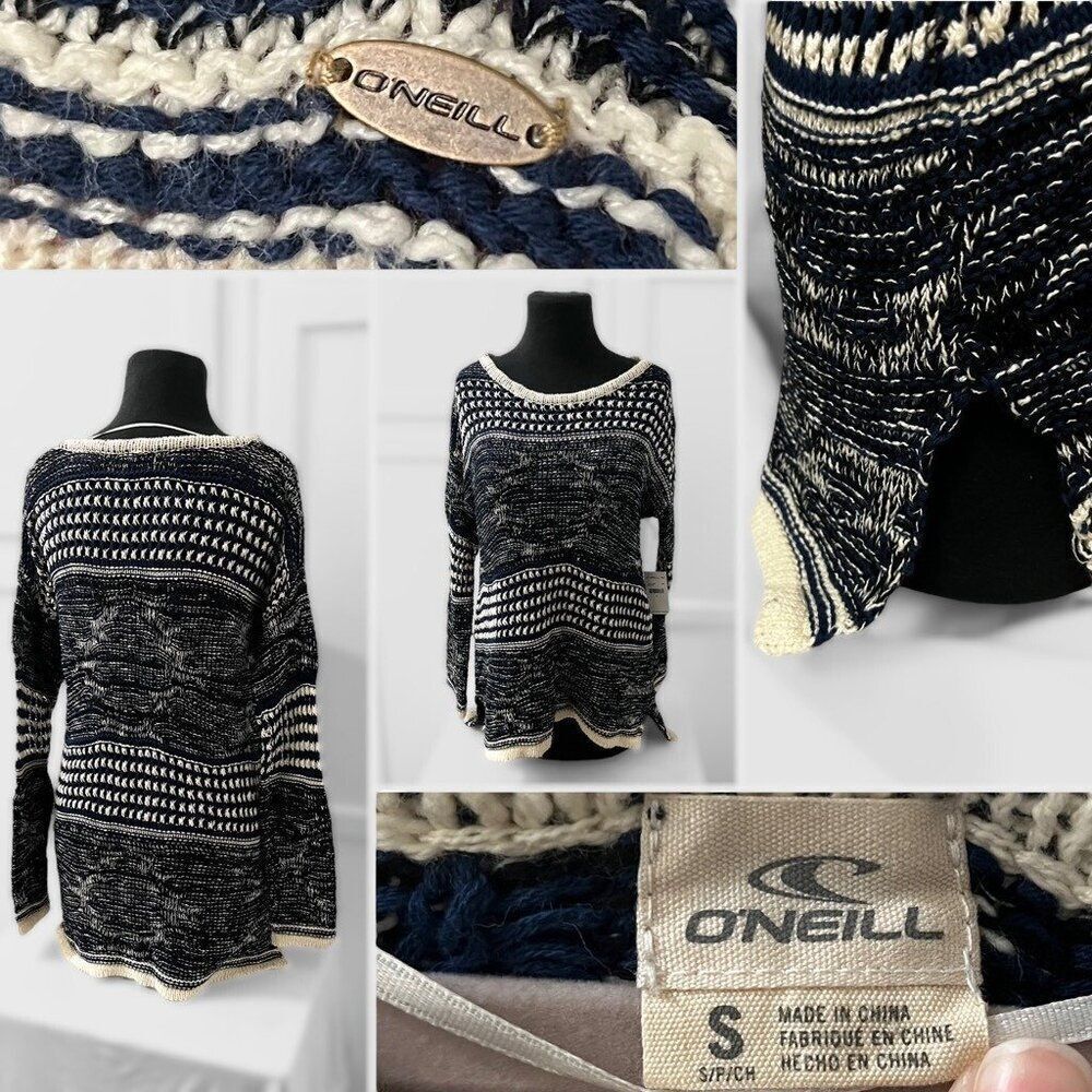 O'Neill Beachy Tweed Knit Striped Pullover Sweater Size S